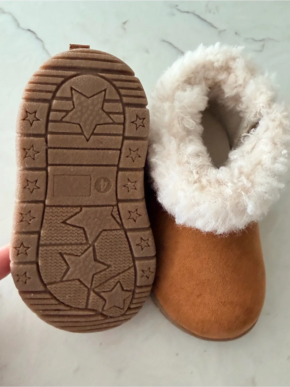 Carter's Chestnut Suede-Look Kids Slip-On Booties with Cream Faux-Shearling Cuff